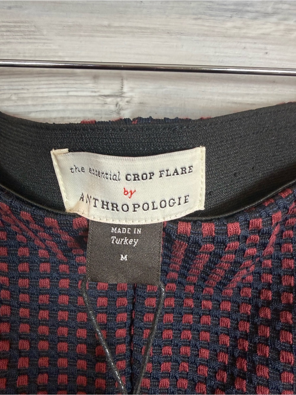 NWT Anthropologie The Essential Crop Flare Pants Wine Red Blue Geometric M - Picture 2 of 10